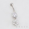 MULTI CZ 6 PETAL FLOWER DANGLE BELLY BUTTON NAVEL RING 316L SURGICAL STEEL